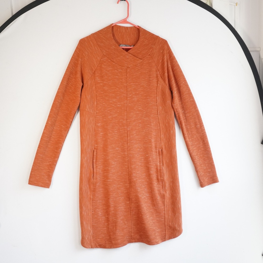 prAna Women Burnt Orange Space Dye Crossover Neck Tunic Long SLeeve Dress Medium